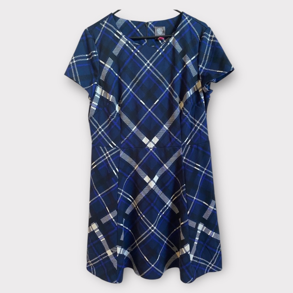 Vince Camuto Blue Argyle Harlequin Print Dress, Fit-and-flare Women's size 10